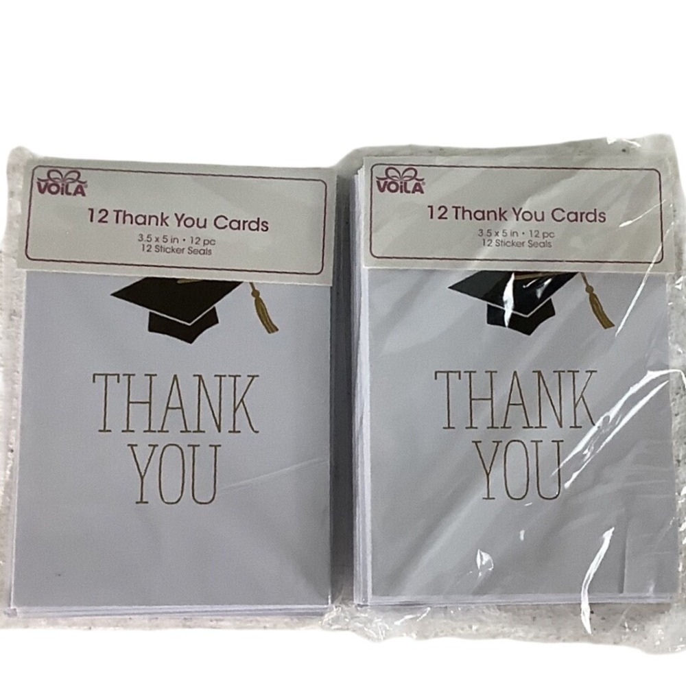 Voila Graduation Thank You Cards 24 Count with Sticker Seals 3.5x5 White Black